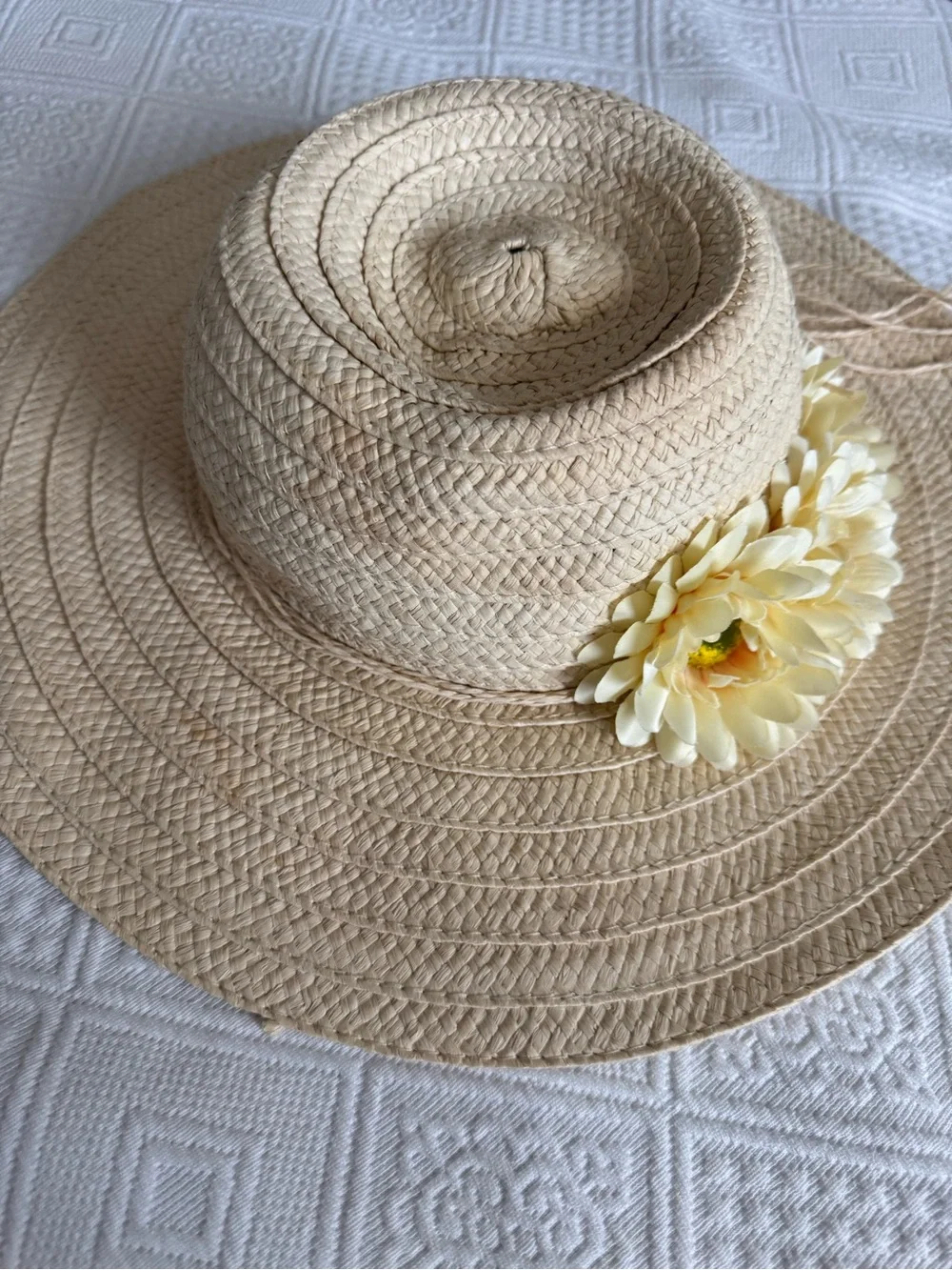 Straw Sun Hat with Yellow Flower Accent